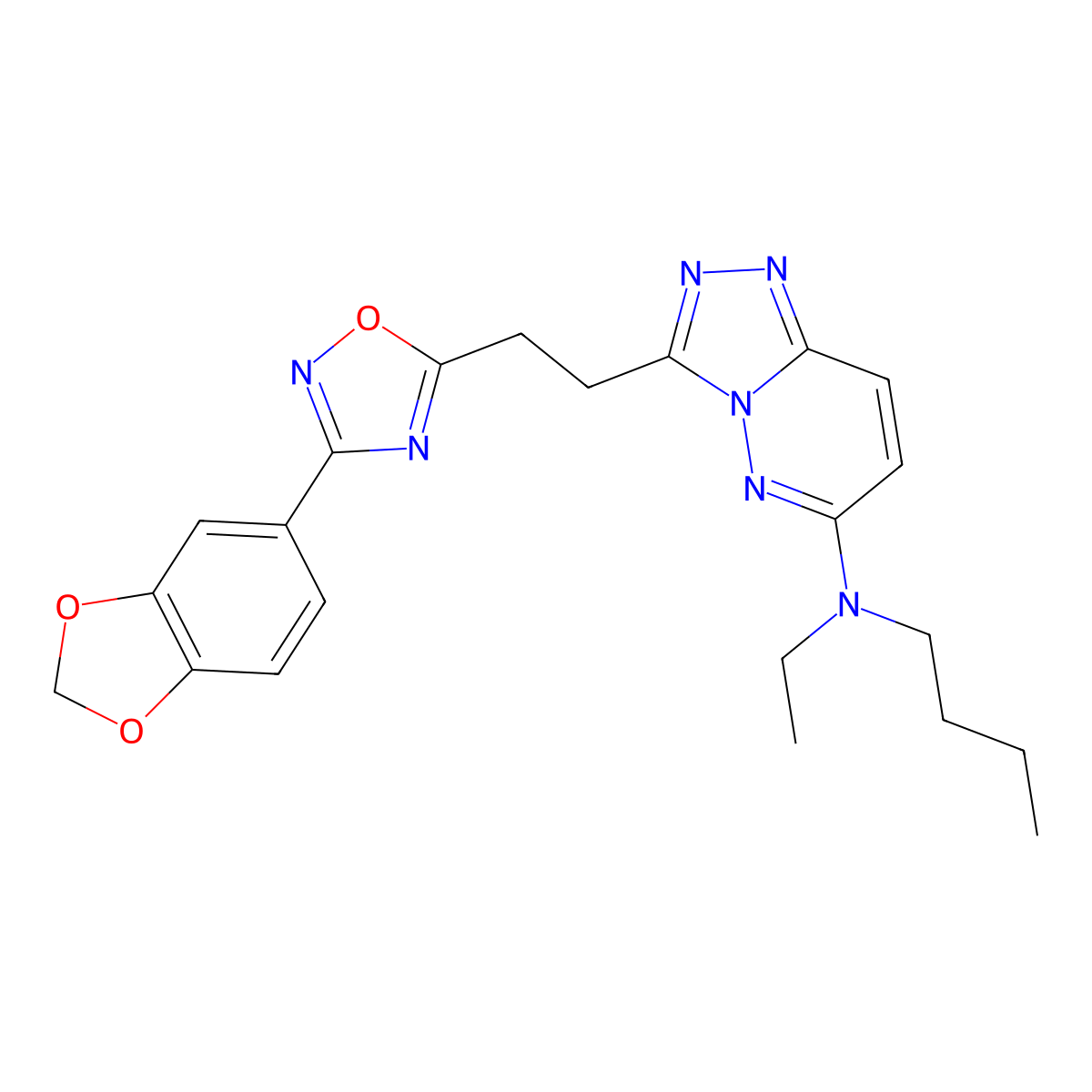 3-{2-[3-(2H-1,3-benzodioxol-5-yl)-1,2,4-oxadiazol-5-yl]ethyl}-N-butyl-N-ethyl-[1,2,4]triazolo[4,3-b]pyridazin-6-amine molecular structure, CAS 1111995-63-1
