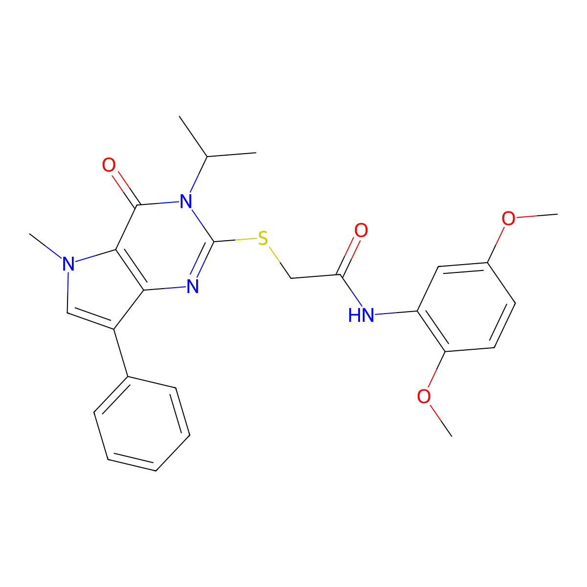 N-(2,5-dimethoxyphenyl)-2-((3-isopropyl-5-methyl-4-oxo-7-phenyl-4,5-dihydro-3H-pyrrolo[3,2-d]pyrimidin-2-yl)thio)acetamide molecular structure, CAS 1111997-74-0