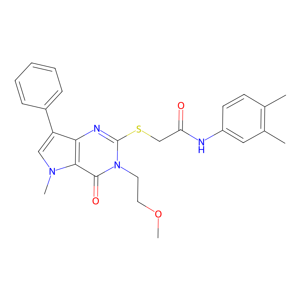 N-(3,4-dimethylphenyl)-2-{[3-(2-methoxyethyl)-5-methyl-4-oxo-7-phenyl-3H,4H,5H-pyrrolo[3,2-d]pyrimidin-2-yl]sulfanyl}acetamide molecular structure, CAS 1111998-46-9