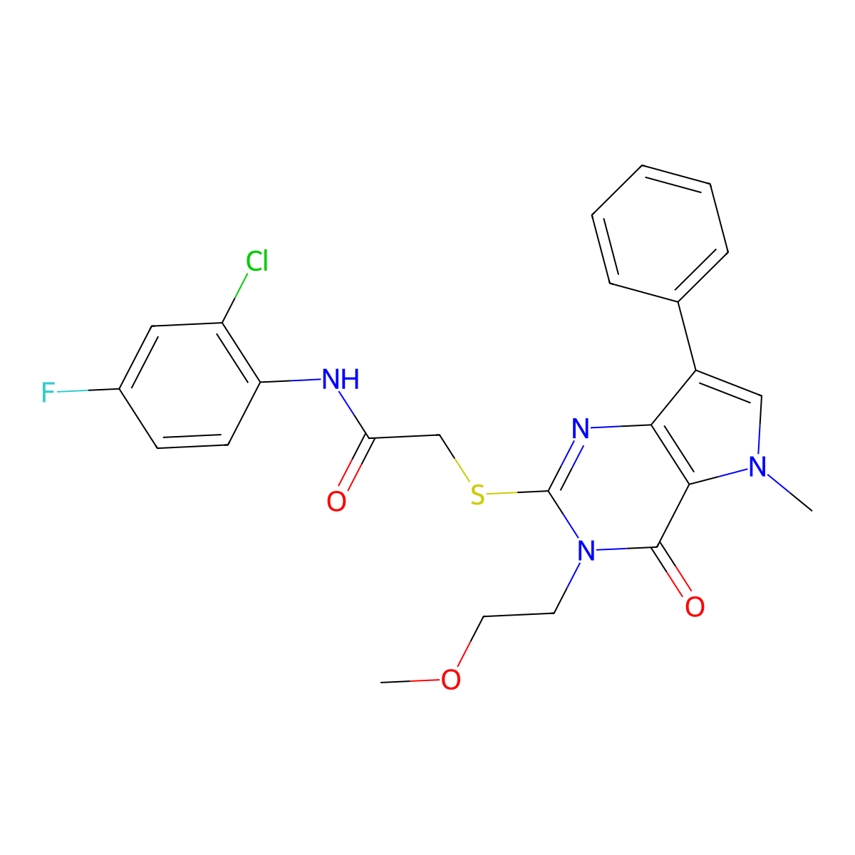 N-(2-chloro-4-fluorophenyl)-2-((3-(2-methoxyethyl)-5-methyl-4-oxo-7-phenyl-4,5-dihydro-3H-pyrrolo[3,2-d]pyrimidin-2-yl)thio)acetamide molecular structure, CAS 1111998-62-9