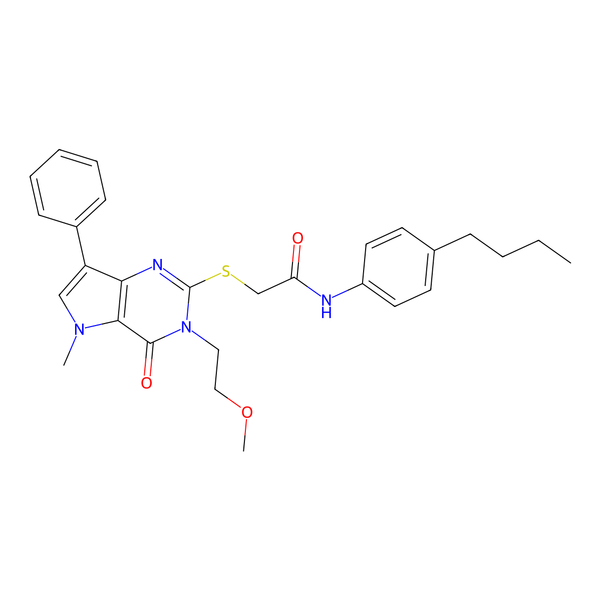 N-(4-butylphenyl)-2-((3-(2-methoxyethyl)-5-methyl-4-oxo-7-phenyl-4,5-dihydro-3H-pyrrolo[3,2-d]pyrimidin-2-yl)thio)acetamide molecular structure, CAS 1111998-78-7