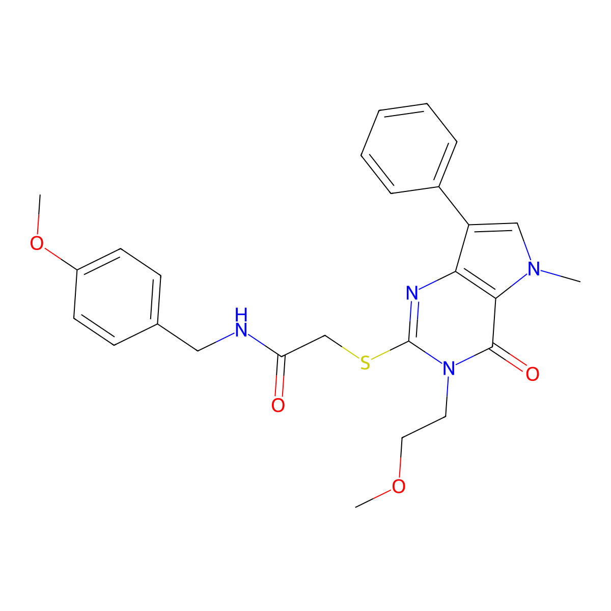 N-(4-methoxybenzyl)-2-((3-(2-methoxyethyl)-5-methyl-4-oxo-7-phenyl-4,5-dihydro-3H-pyrrolo[3,2-d]pyrimidin-2-yl)thio)acetamide molecular structure, CAS 1111998-86-7