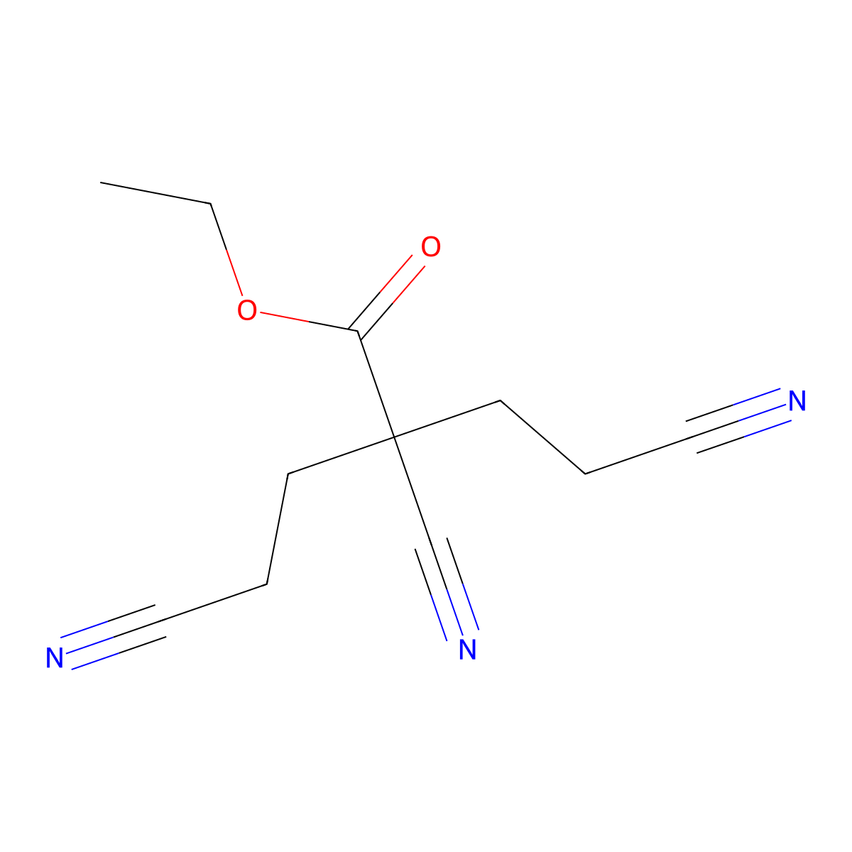 Ethyl 2,4-dicyano-2-(2-cyanoethyl)butanoate molecular structure, CAS 1112-27-2