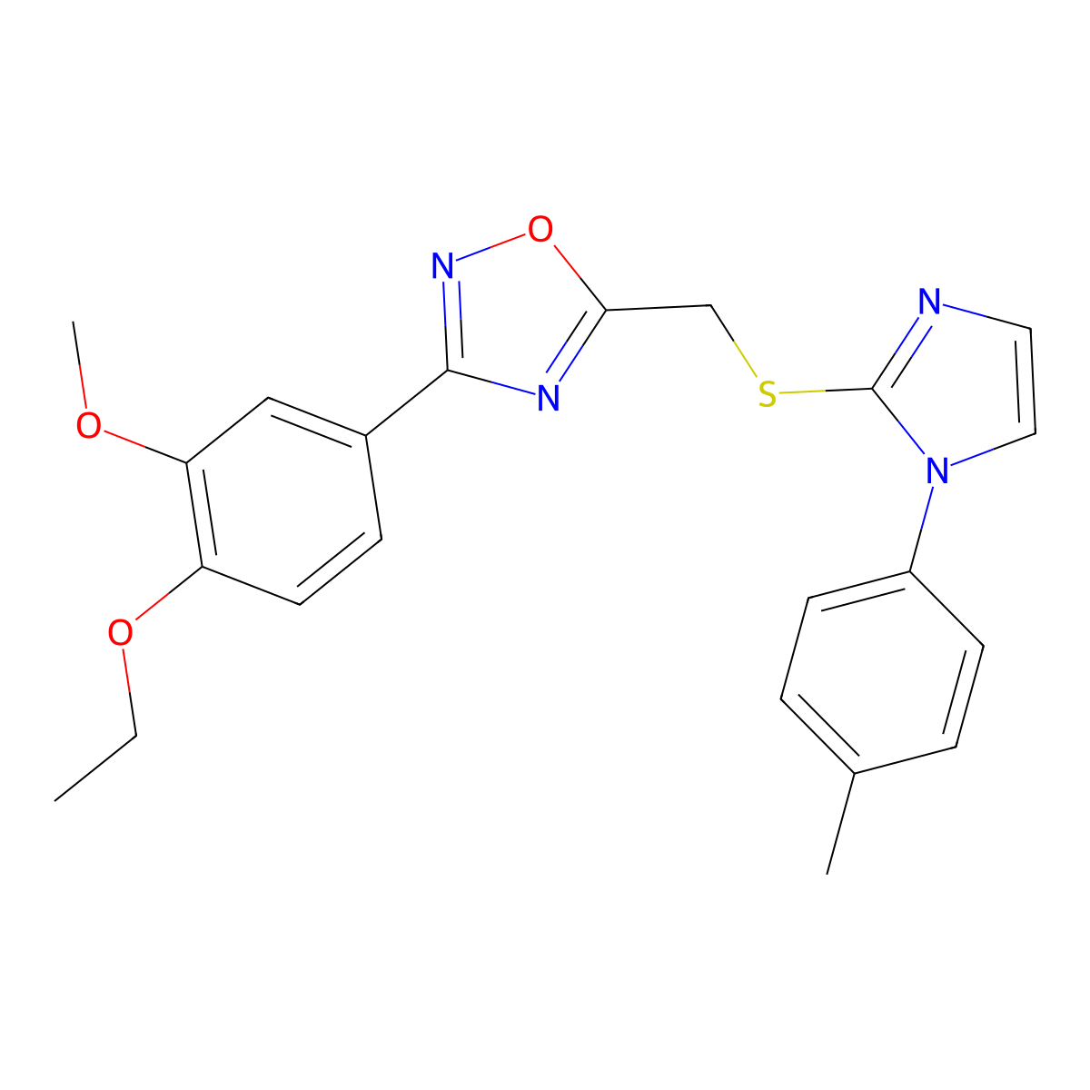 3-(4-ethoxy-3-methoxyphenyl)-5-(((1-(p-tolyl)-1H-imidazol-2-yl)thio)methyl)-1,2,4-oxadiazole molecular structure, CAS 1112002-93-3