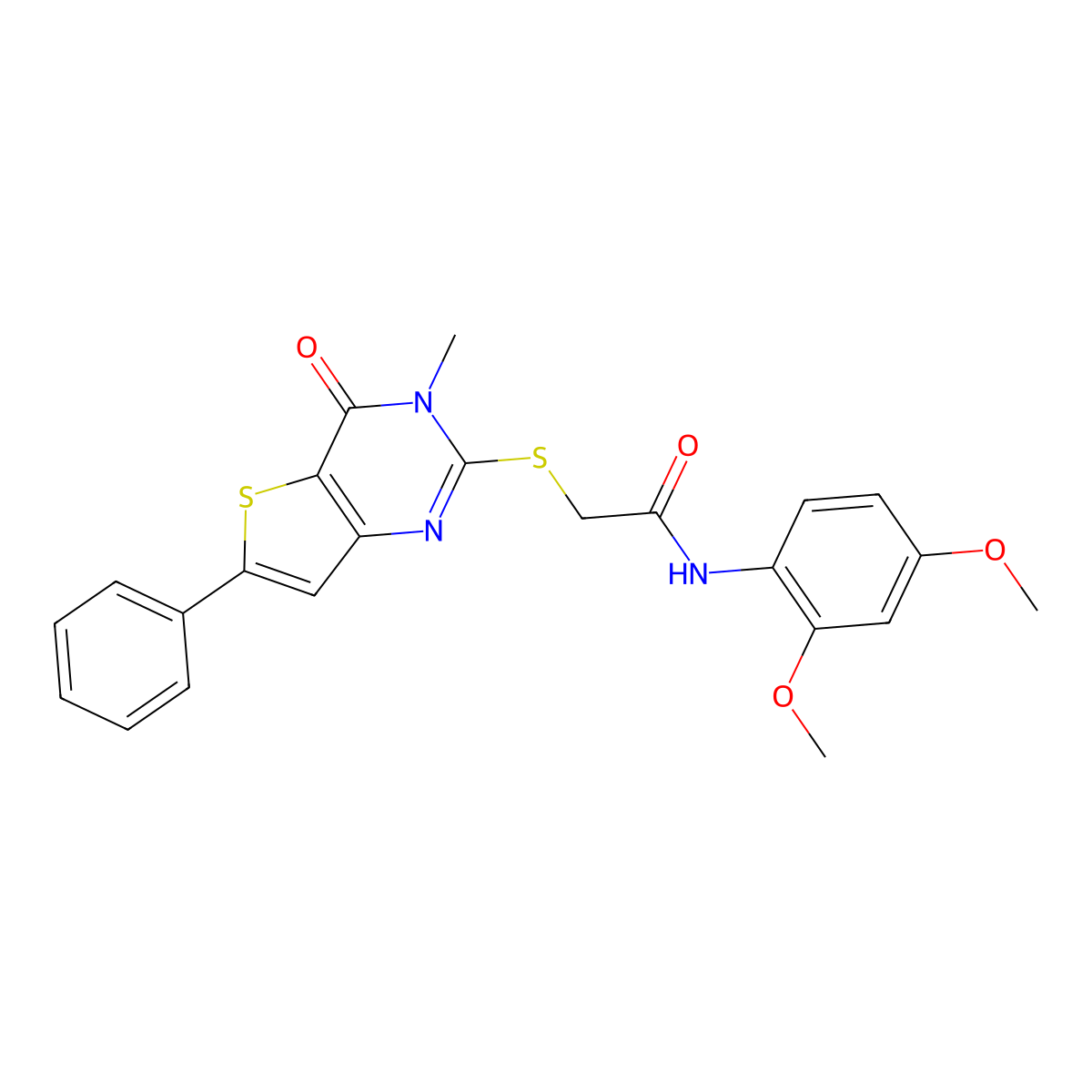 N-(2,4-dimethoxyphenyl)-2-({3-methyl-4-oxo-6-phenyl-3H,4H-thieno[3,2-d]pyrimidin-2-yl}sulfanyl)acetamide molecular structure, CAS 1112003-03-8