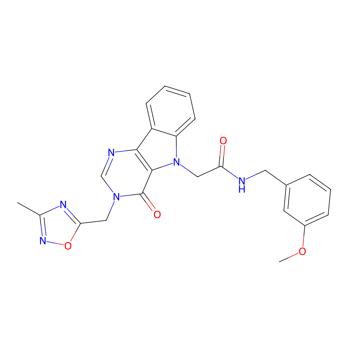 N-(3-methoxybenzyl)-2-(3-((3-methyl-1,2,4-oxadiazol-5-yl)methyl)-4-oxo-3H-pyrimido[5,4-b]indol-5(4H)-yl)acetamide molecular structure, CAS 1112010-43-1