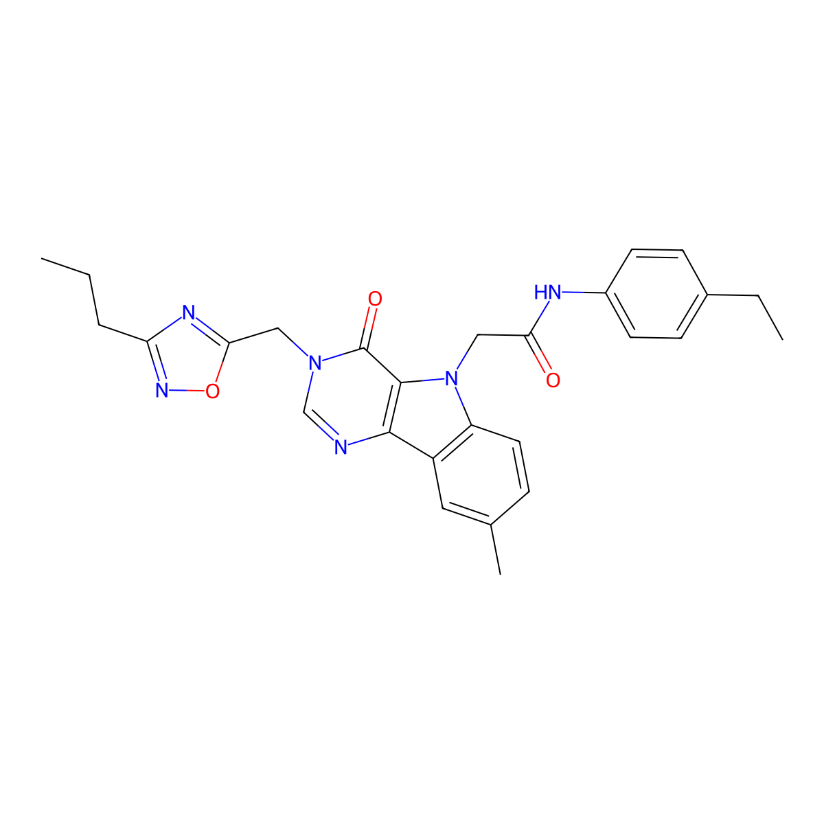 N-(4-ethylphenyl)-2-{8-methyl-4-oxo-3-[(3-propyl-1,2,4-oxadiazol-5-yl)methyl]-3H,4H,5H-pyrimido[5,4-b]indol-5-yl}acetamide molecular structure, CAS 1112010-76-0