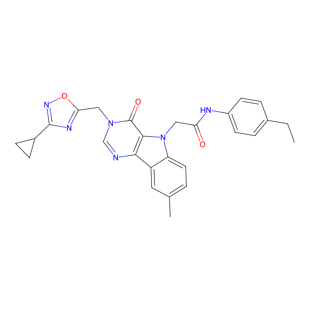 2-{3-[(3-cyclopropyl-1,2,4-oxadiazol-5-yl)methyl]-8-methyl-4-oxo-3H,4H,5H-pyrimido[5,4-b]indol-5-yl}-N-(4-ethylphenyl)acetamide molecular structure, CAS 1112011-24-1