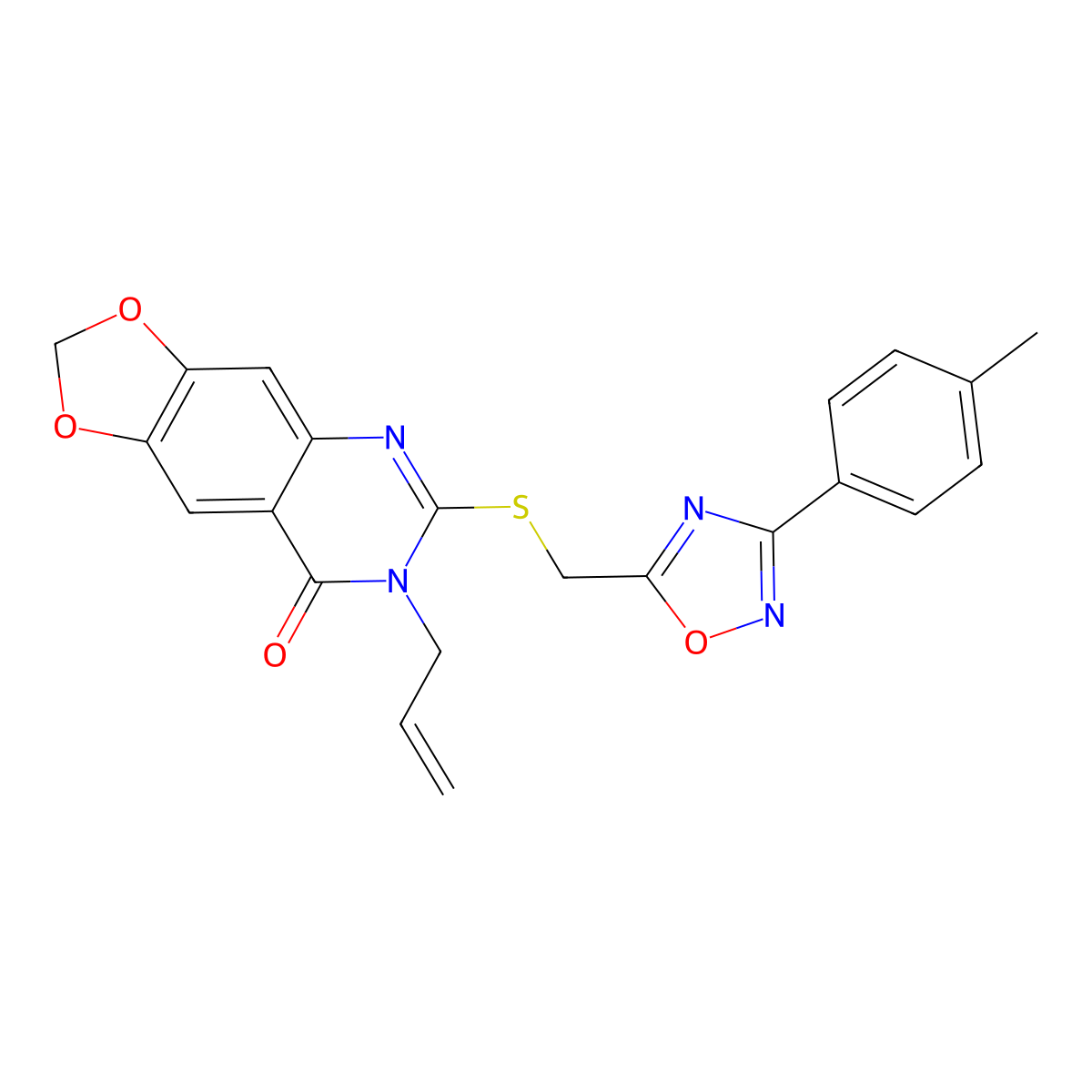 6-({[3-(4-methylphenyl)-1,2,4-oxadiazol-5-yl]methyl}sulfanyl)-7-(prop-2-en-1-yl)-2H,7H,8H-[1,3]dioxolo[4,5-g]quinazolin-8-one molecular structure, CAS 1112013-41-8