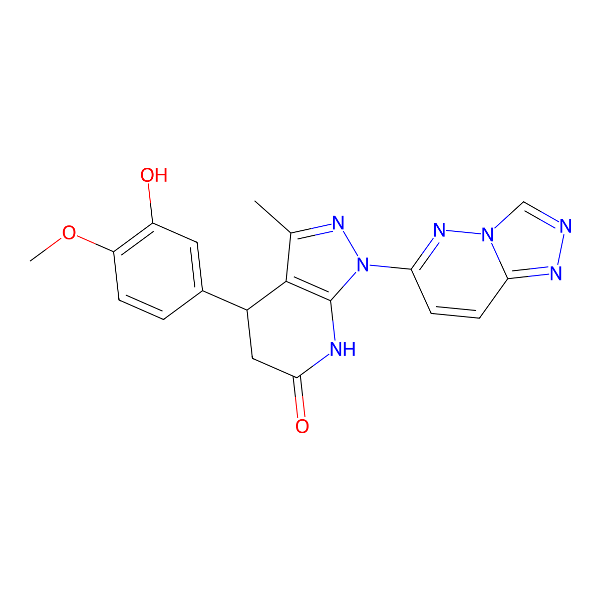4-(3-hydroxy-4-methoxyphenyl)-3-methyl-1-([1,2,4]triazolo[4,3-b]pyridazin-6-yl)-4,5-dihydro-1H-pyrazolo[3,4-b]pyridin-6-ol molecular structure, CAS 1112020-58-2