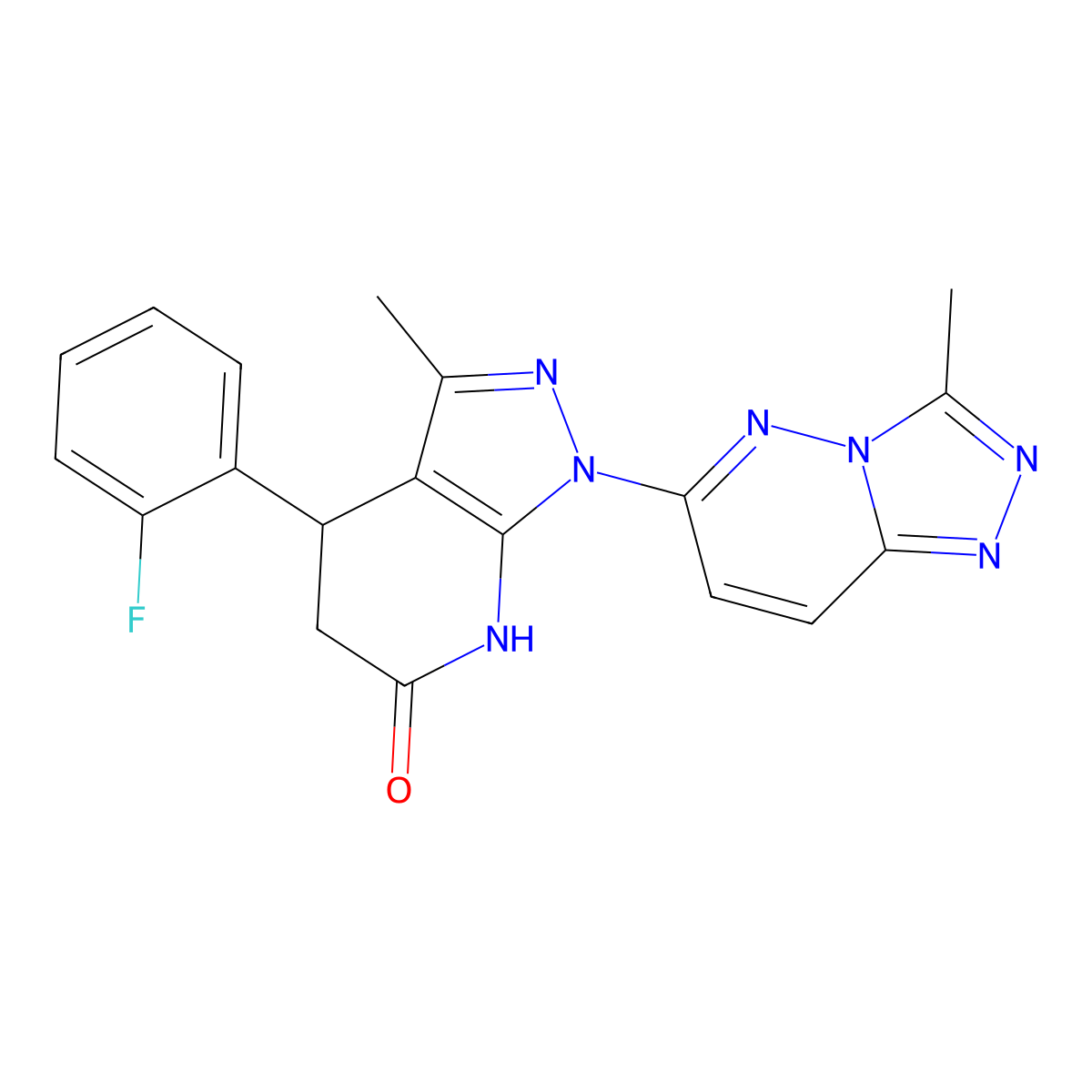 4-(2-fluorophenyl)-3-methyl-1-(3-methyl-[1,2,4]triazolo[4,3-b]pyridazin-6-yl)-4,5-dihydro-1H-pyrazolo[3,4-b]pyridin-6(7H)-one molecular structure, CAS 1112021-31-4