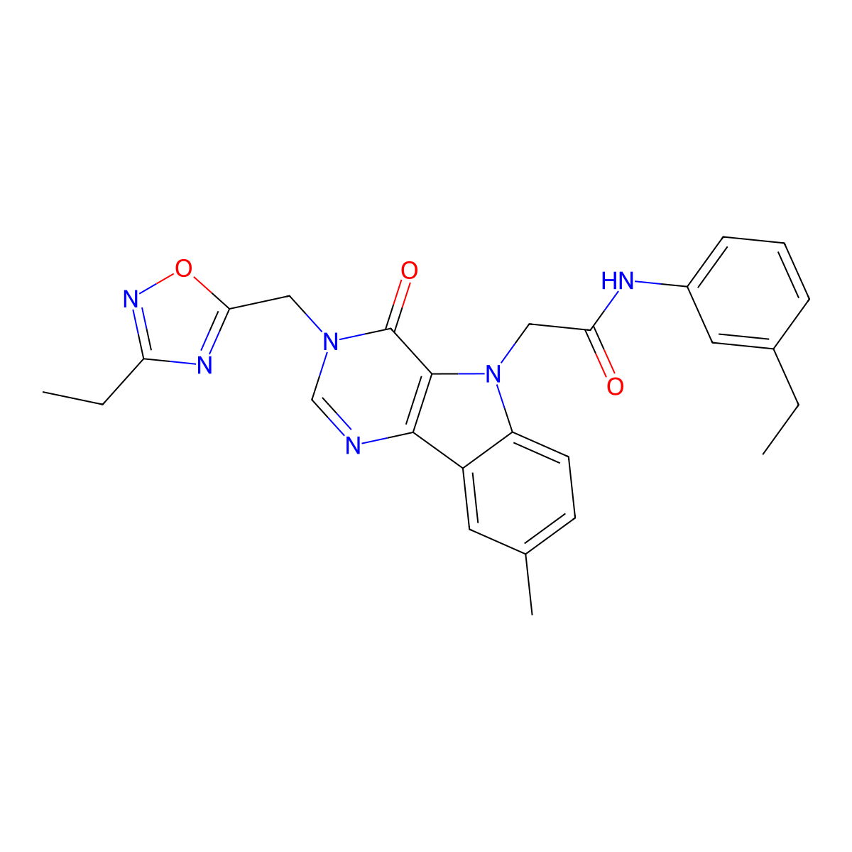 2-{3-[(3-ethyl-1,2,4-oxadiazol-5-yl)methyl]-8-methyl-4-oxo-3H,4H,5H-pyrimido[5,4-b]indol-5-yl}-N-(3-ethylphenyl)acetamide molecular structure, CAS 1112026-03-5