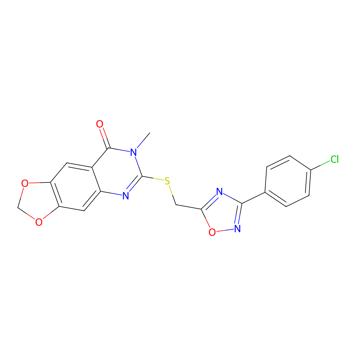6-(((3-(4-chlorophenyl)-1,2,4-oxadiazol-5-yl)methyl)thio)-7-methyl-[1,3]dioxolo[4,5-g]quinazolin-8(7H)-one molecular structure, CAS 1112026-35-3