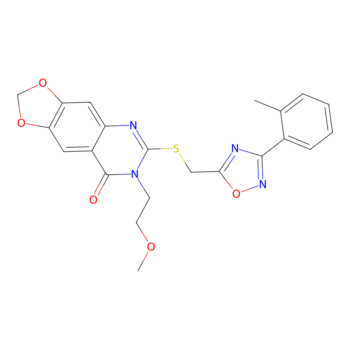7-(2-methoxyethyl)-6-({[3-(2-methylphenyl)-1,2,4-oxadiazol-5-yl]methyl}sulfanyl)-2H,7H,8H-[1,3]dioxolo[4,5-g]quinazolin-8-one molecular structure, CAS 1112026-92-2