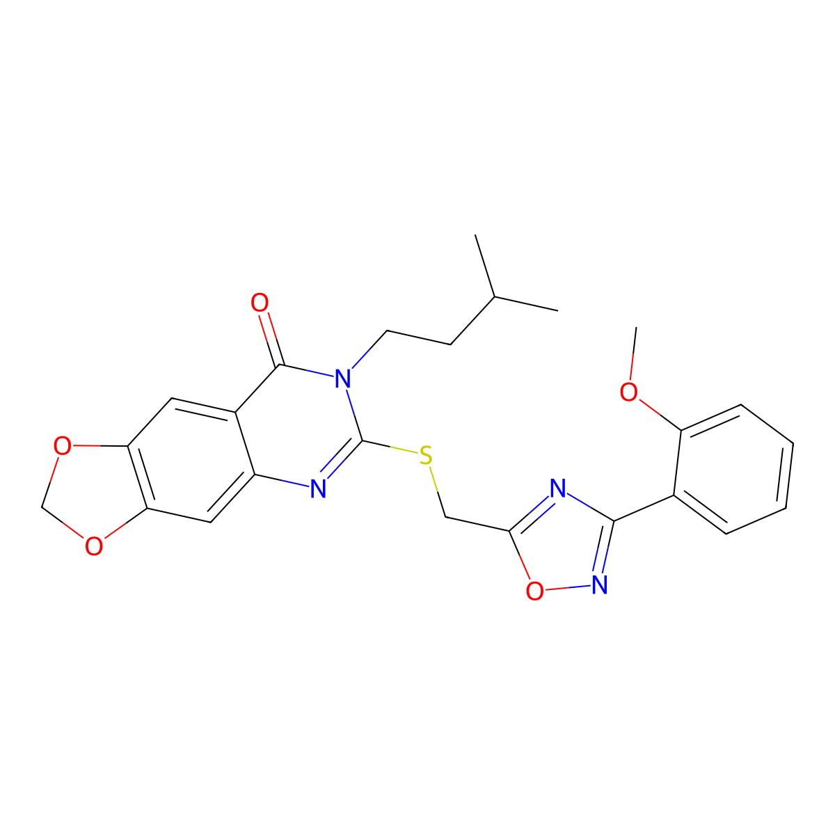 7-isopentyl-6-(((3-(2-methoxyphenyl)-1,2,4-oxadiazol-5-yl)methyl)thio)-[1,3]dioxolo[4,5-g]quinazolin-8(7H)-one molecular structure, CAS 1112027-24-3