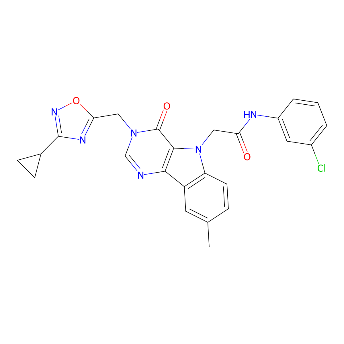 N-(3-chlorophenyl)-2-{3-[(3-cyclopropyl-1,2,4-oxadiazol-5-yl)methyl]-8-methyl-4-oxo-3,4-dihydro-5H-pyrimido[5,4-b]indol-5-yl}acetamide molecular structure, CAS 1112027-29-8