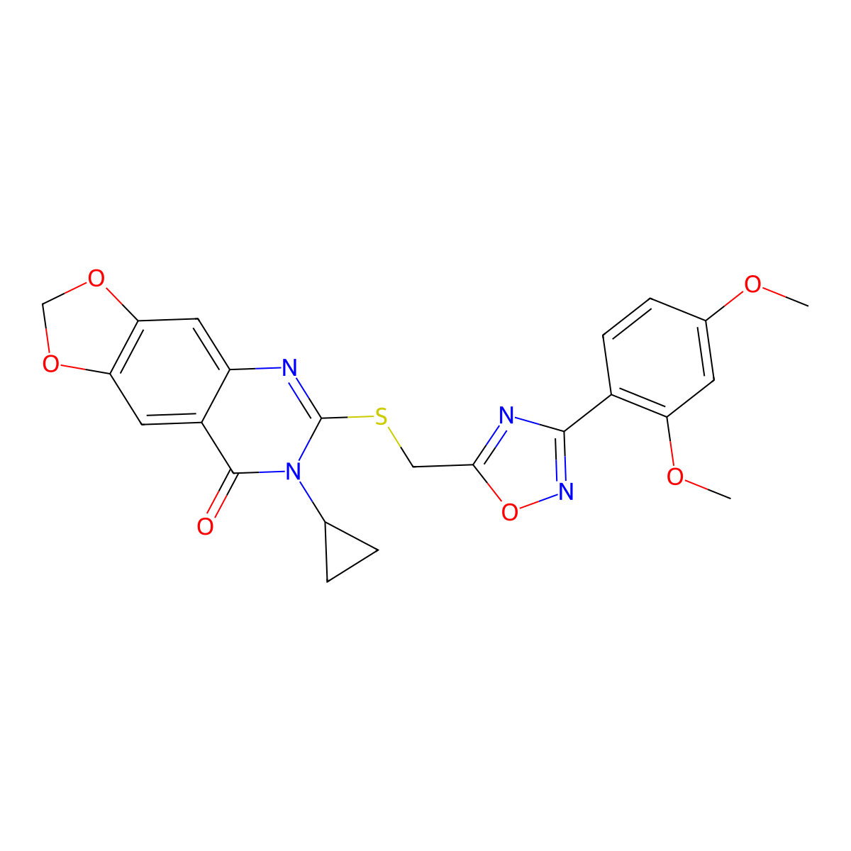 7-cyclopropyl-6-(((3-(2,4-dimethoxyphenyl)-1,2,4-oxadiazol-5-yl)methyl)thio)-[1,3]dioxolo[4,5-g]quinazolin-8(7H)-one molecular structure, CAS 1112027-88-9