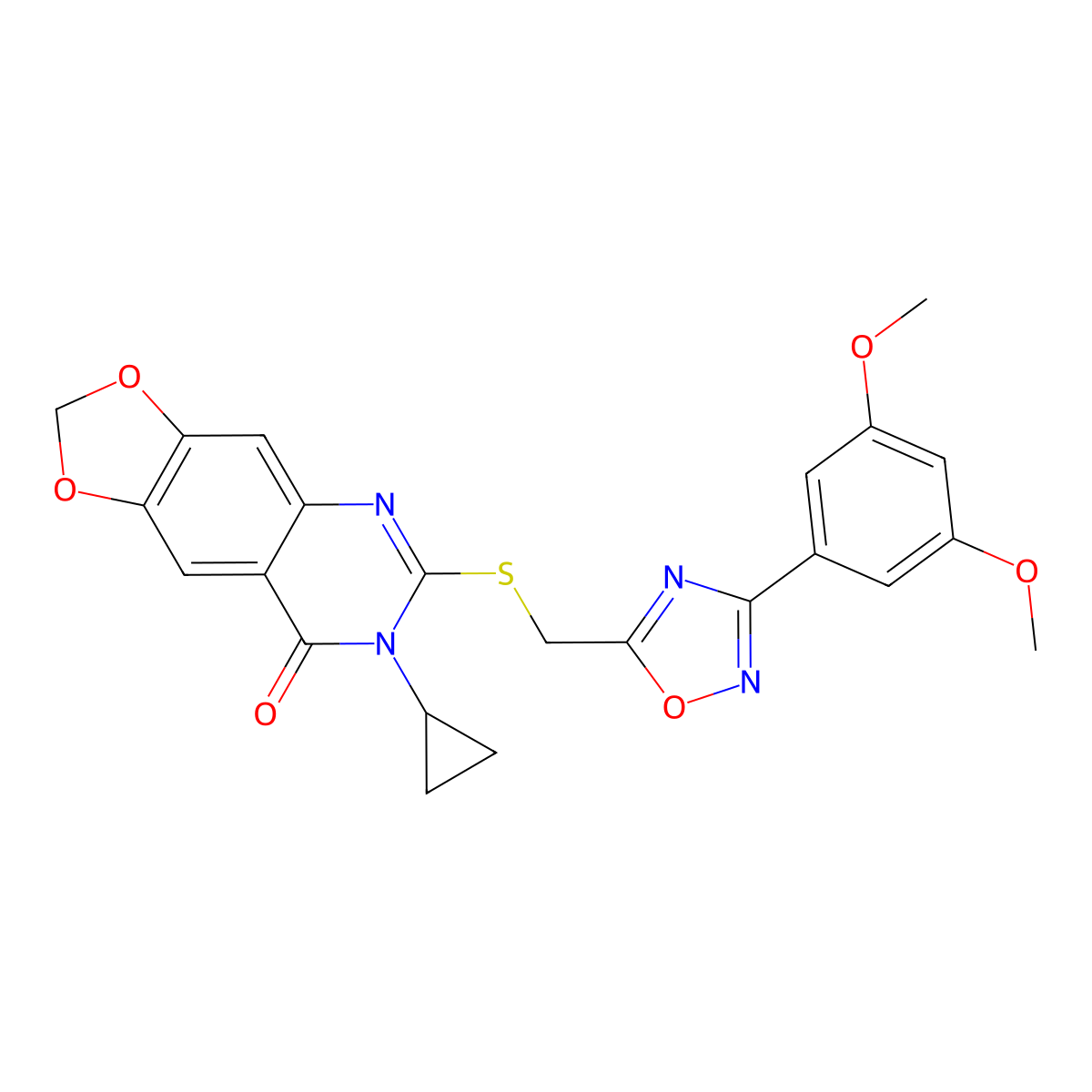 7-cyclopropyl-6-({[3-(3,5-dimethoxyphenyl)-1,2,4-oxadiazol-5-yl]methyl}sulfanyl)-2H,7H,8H-[1,3]dioxolo[4,5-g]quinazolin-8-one molecular structure, CAS 1112027-96-9