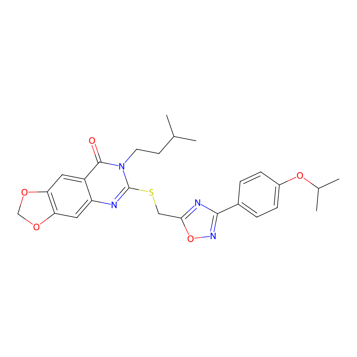 7-isopentyl-6-(((3-(4-isopropoxyphenyl)-1,2,4-oxadiazol-5-yl)methyl)thio)-[1,3]dioxolo[4,5-g]quinazolin-8(7H)-one molecular structure, CAS 1112028-20-2
