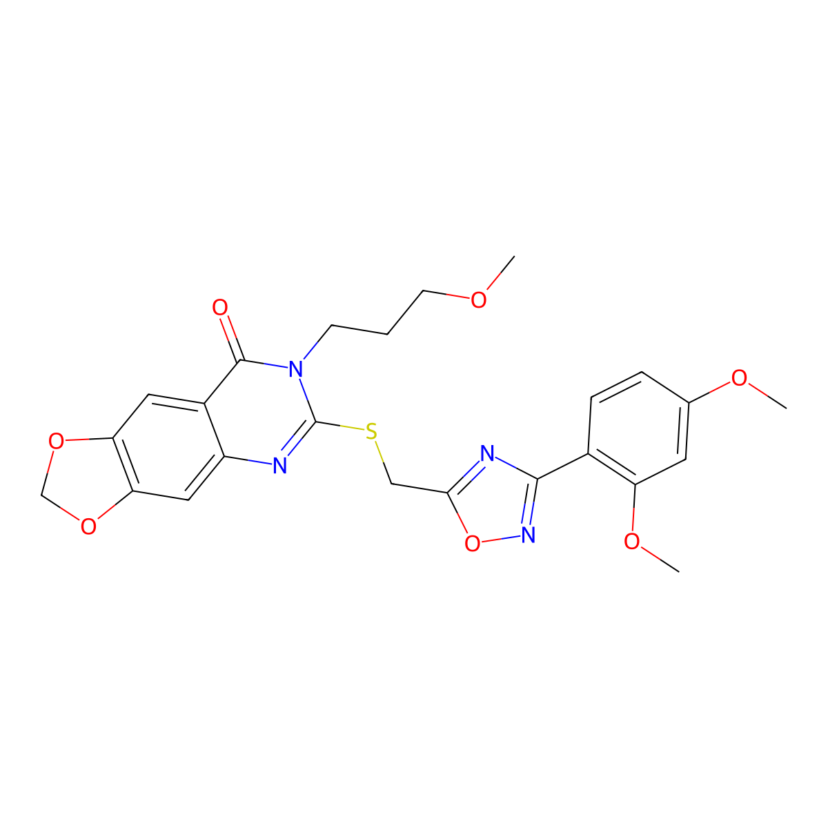 6-({[3-(2,4-dimethoxyphenyl)-1,2,4-oxadiazol-5-yl]methyl}sulfanyl)-7-(3-methoxypropyl)-2H,7H,8H-[1,3]dioxolo[4,5-g]quinazolin-8-one molecular structure, CAS 1112028-34-8