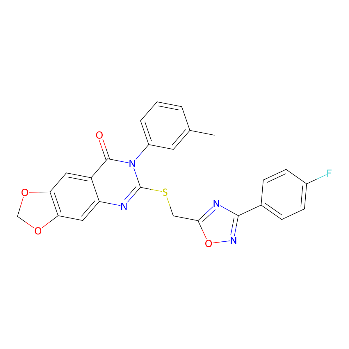 6-(((3-(4-fluorophenyl)-1,2,4-oxadiazol-5-yl)methyl)thio)-7-(m-tolyl)-[1,3]dioxolo[4,5-g]quinazolin-8(7H)-one molecular structure, CAS 1112028-42-8