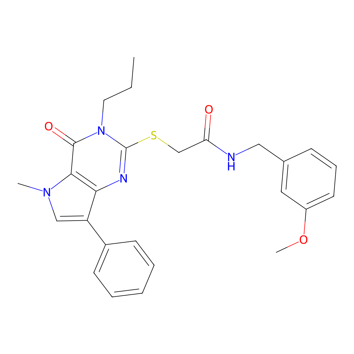 N-(3-methoxybenzyl)-2-((5-methyl-4-oxo-7-phenyl-3-propyl-4,5-dihydro-3H-pyrrolo[3,2-d]pyrimidin-2-yl)thio)acetamide molecular structure, CAS 1112034-45-3