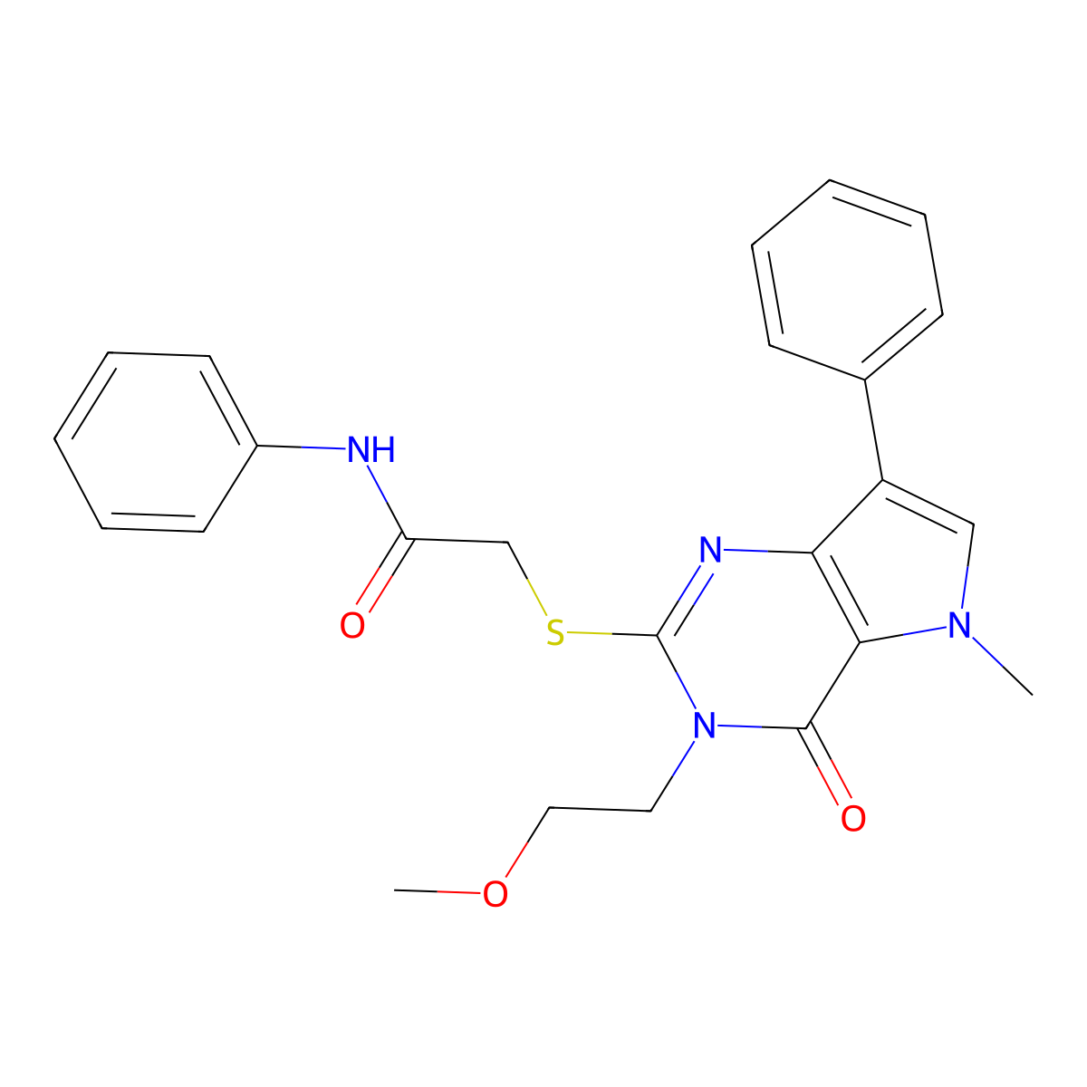 2-((3-(2-methoxyethyl)-5-methyl-4-oxo-7-phenyl-4,5-dihydro-3H-pyrrolo[3,2-d]pyrimidin-2-yl)thio)-N-phenylacetamide molecular structure, CAS 1112035-17-2