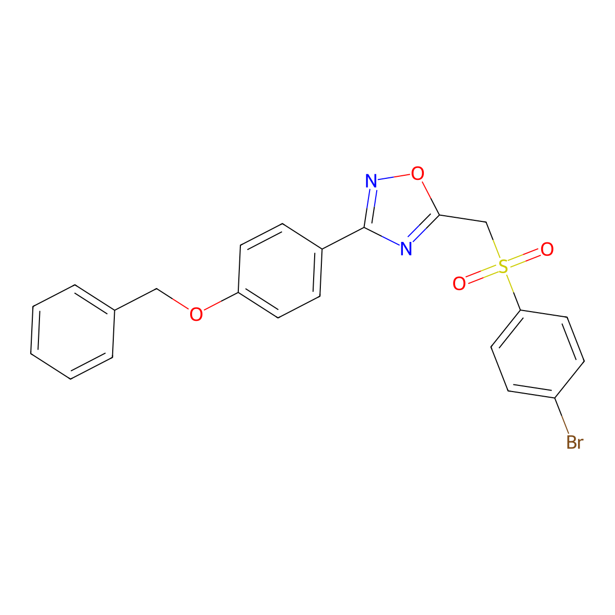 3-(4-(Benzyloxy)phenyl)-5-(((4-bromophenyl)sulfonyl)methyl)-1,2,4-oxadiazole molecular structure, CAS 1112037-32-7