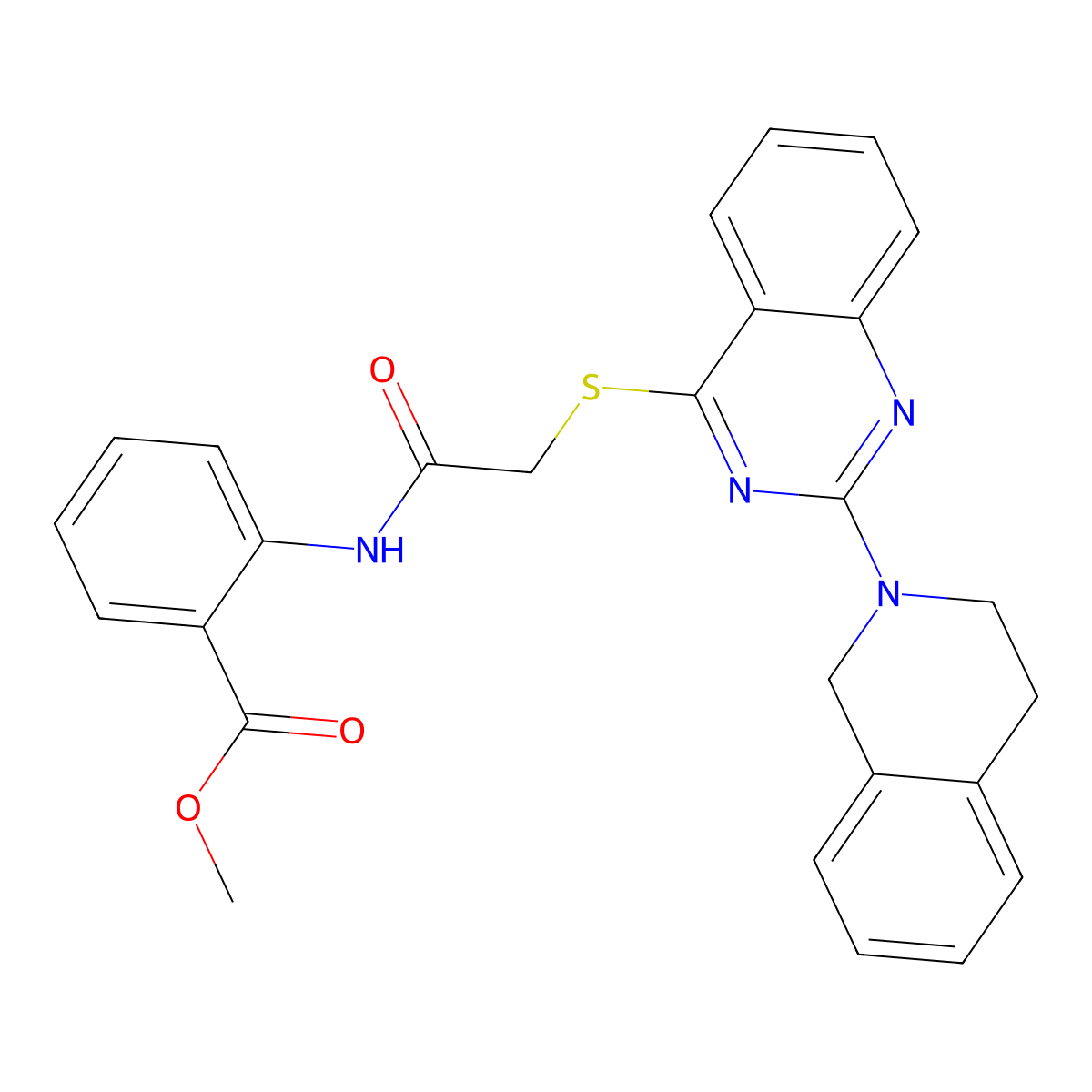 methyl 2-(2-((2-(3,4-dihydroisoquinolin-2(1H)-yl)quinazolin-4-yl)thio)acetamido)benzoate molecular structure, CAS 1112037-48-5