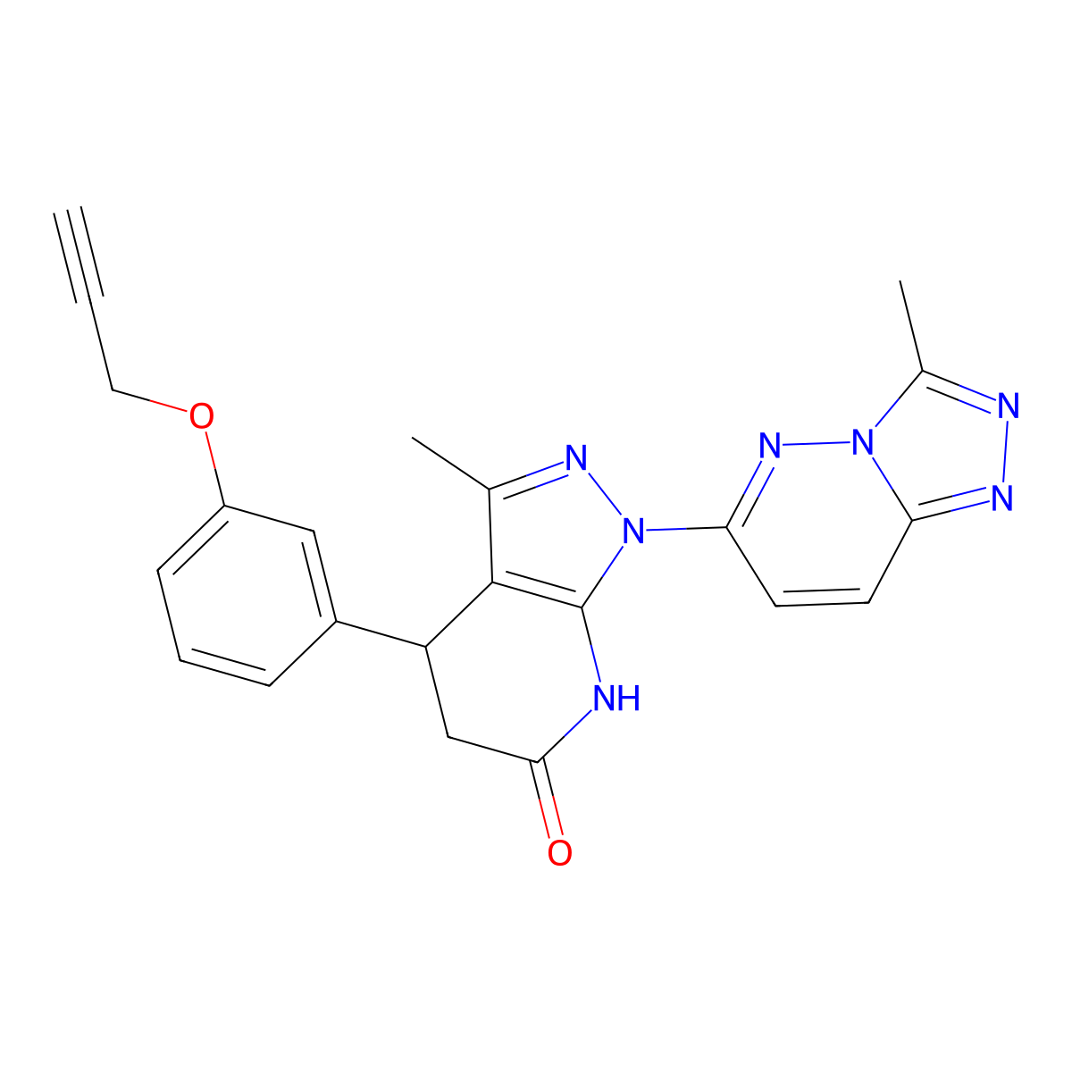 3-methyl-1-(3-methyl-[1,2,4]triazolo[4,3-b]pyridazin-6-yl)-4-(3-(prop-2-yn-1-yloxy)phenyl)-4,5-dihydro-1H-pyrazolo[3,4-b]pyridin-6(7H)-one molecular structure, CAS 1112039-01-6