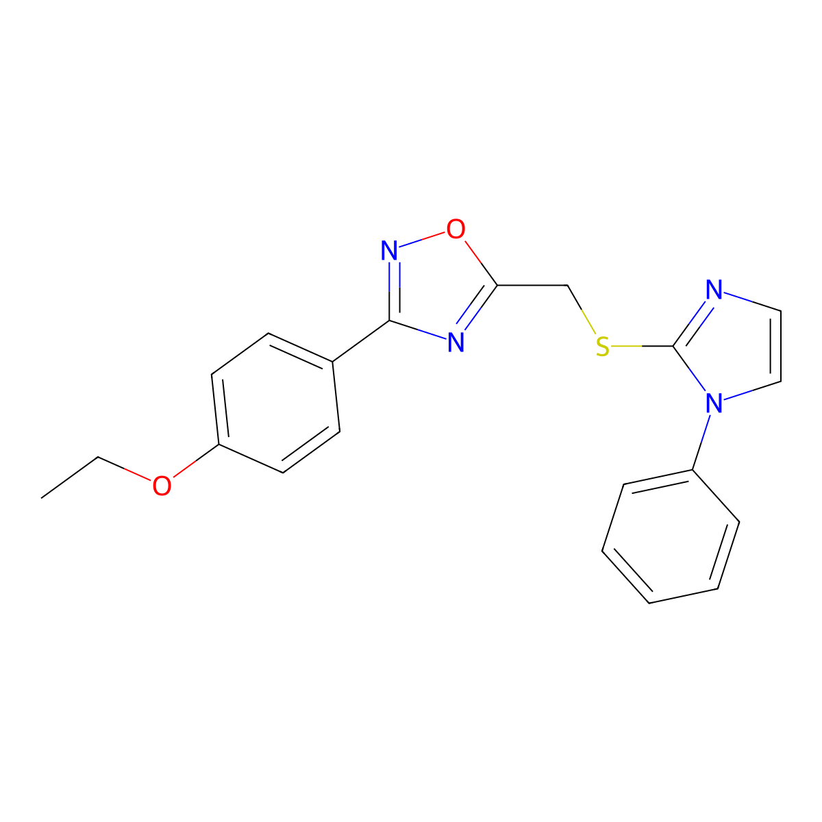 3-(4-ethoxyphenyl)-5-{[(1-phenyl-1H-imidazol-2-yl)sulfanyl]methyl}-1,2,4-oxadiazole molecular structure, CAS 1112039-92-5