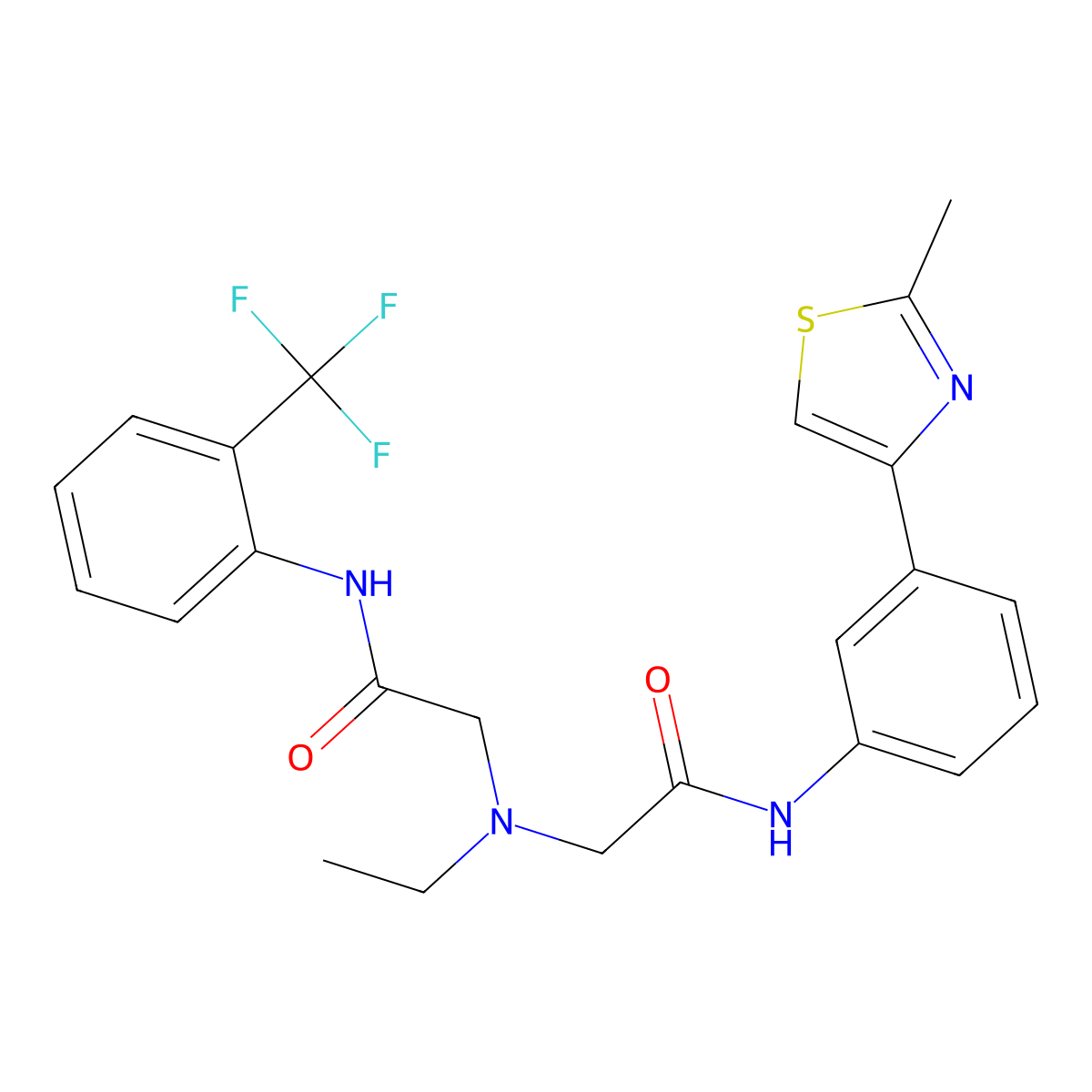 2-(Ethyl(2-((3-(2-methylthiazol-4-yl)phenyl)amino)-2-oxoethyl)amino)-N-(2-(trifluoromethyl)phenyl)acetamide molecular structure, CAS 1112040-89-7