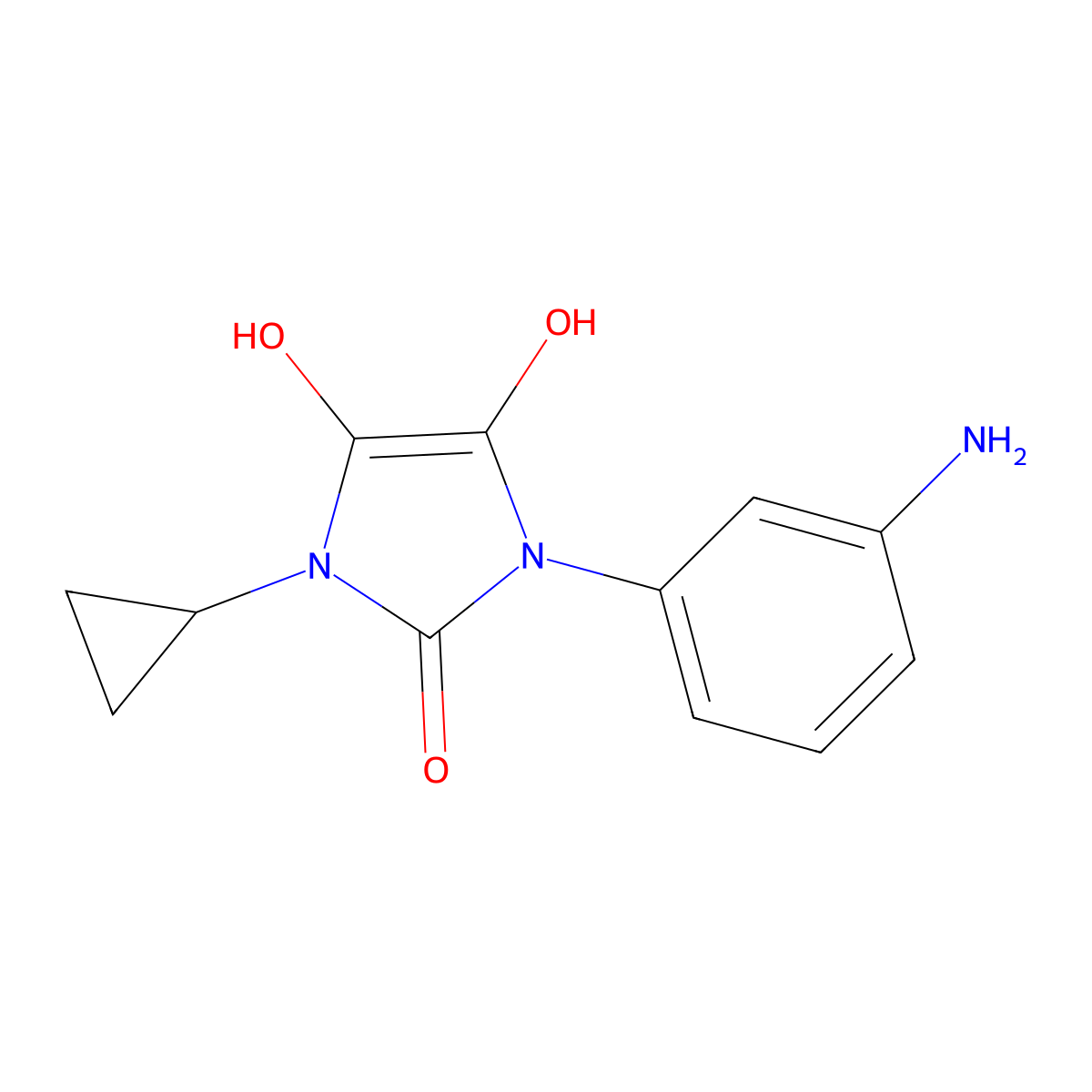 1-(3-aminophenyl)-3-cyclopropyl-4,5-dihydroxy-2,3-dihydro-1H-imidazol-2-one molecular structure, CAS 1112043-96-5