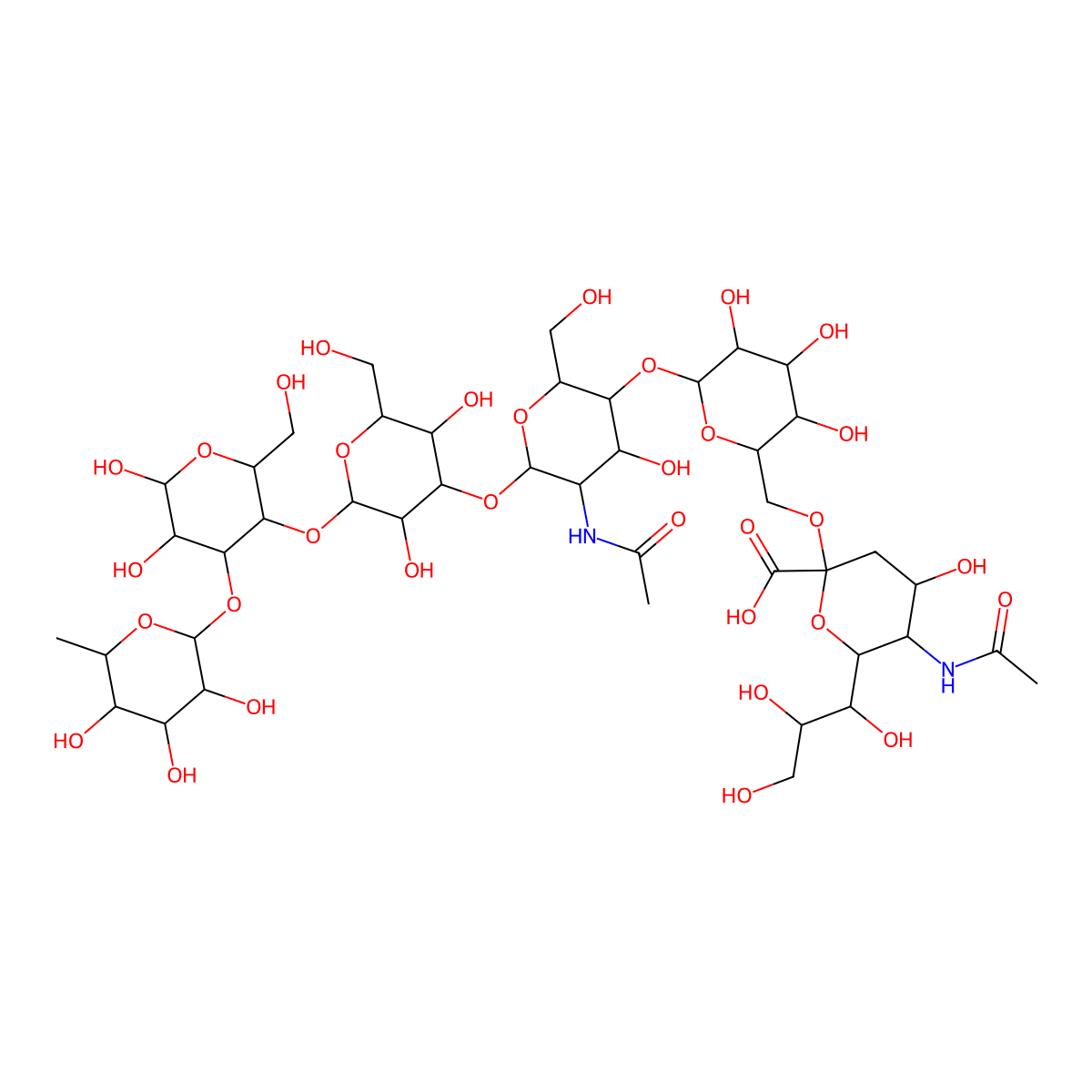 alpha-NEUNAC-[2->6]-beta-GAL-[1->4]-beta-GLCNAC-[1->3]-beta-GAL-[1->4]-[alpha-FUC-(1->3)]-GLC molecular structure, CAS 111216-36-5