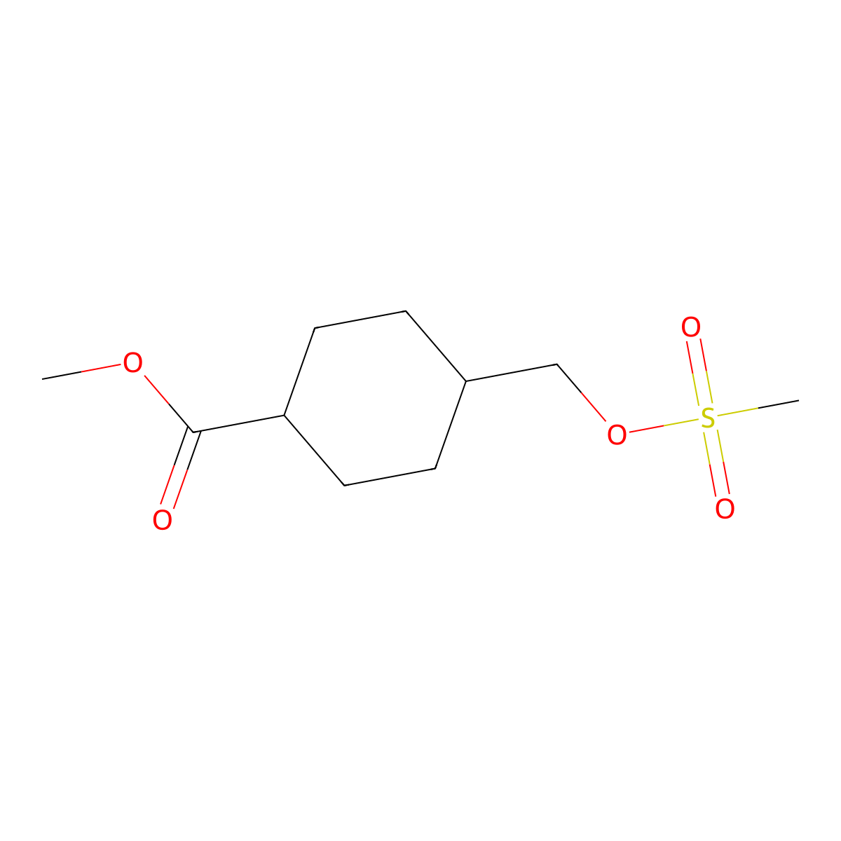 Methyl trans-4-(((methylsulfonyl)oxy)methyl)cyclohexane-1-carboxylate molecular structure, CAS 1112178-70-7