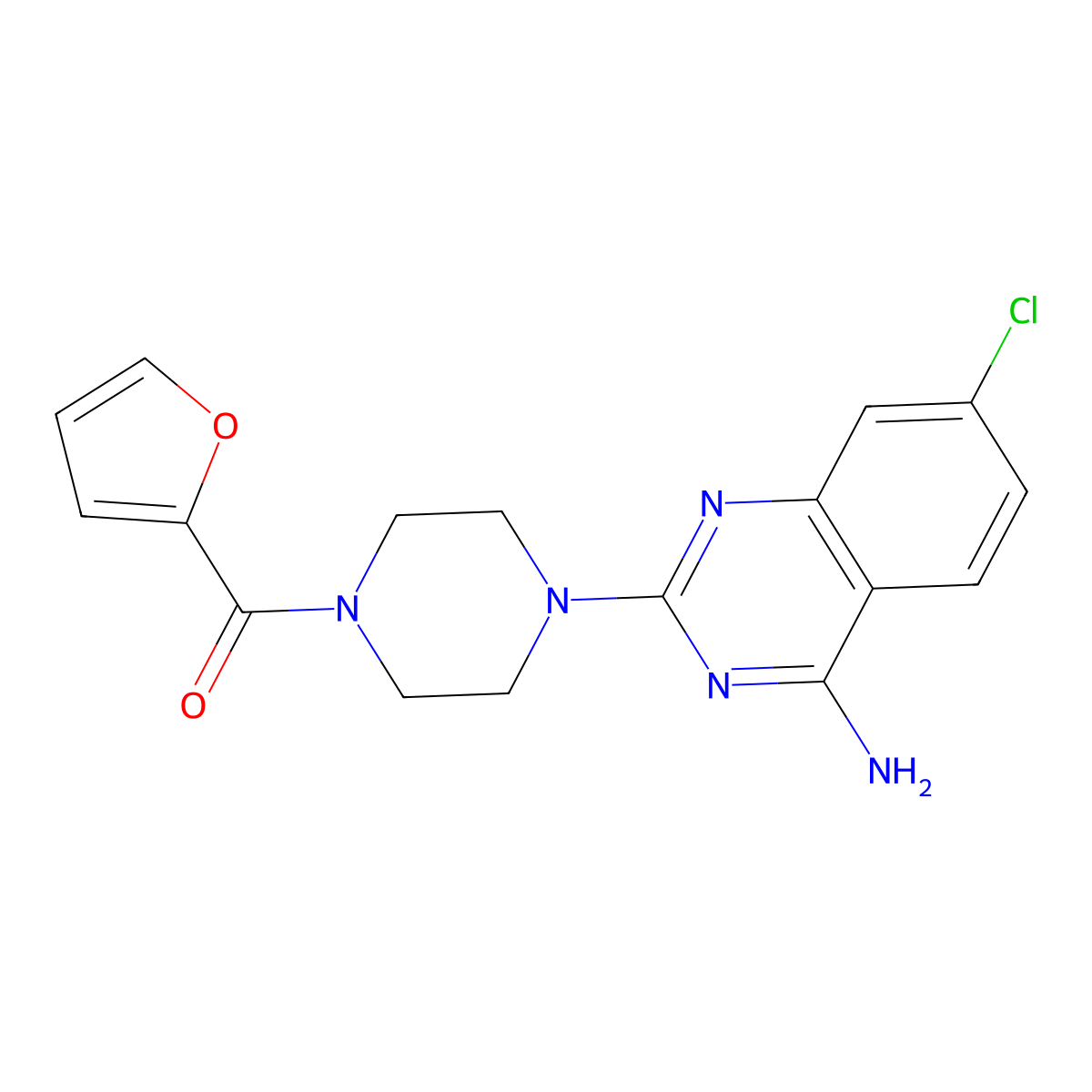 Piperazine, 1-(4-amino-7-chloro-2-quinazolinyl)-4-(2-furanylcarbonyl)- molecular structure, CAS 111218-71-4