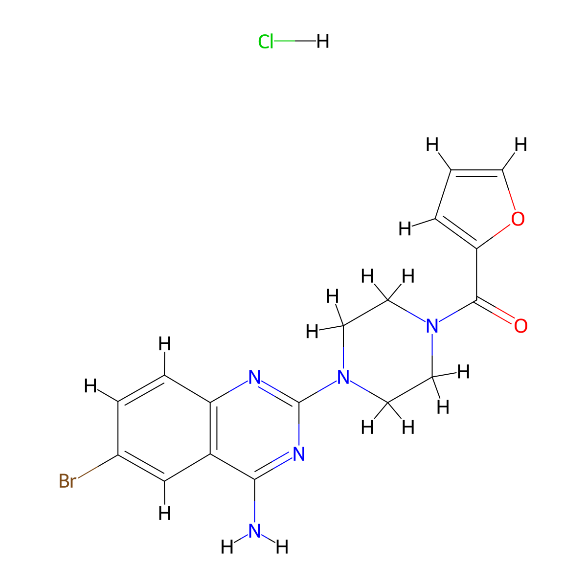 Piperazine, 1-(4-amino-6-bromo-2-quinazolinyl)-4-(2-furanylcarbonyl)-, monohydrochloride molecular structure, CAS 111218-73-6