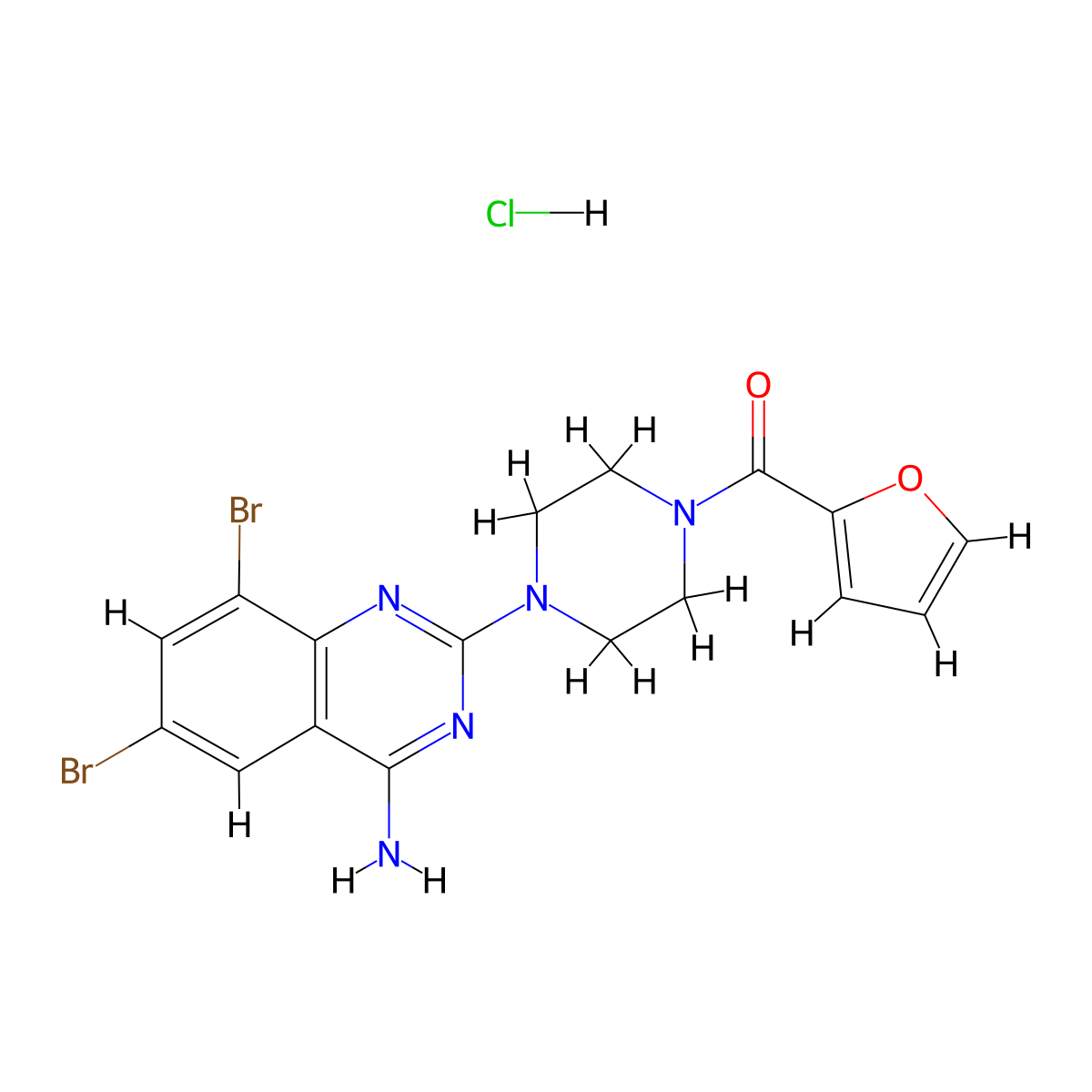 Piperazine, 1-(4-amino-6,8-dibromo-2-quinazolinyl)-4-(2-furanylcarbonyl)-, monohydrochloride molecular structure, CAS 111218-74-7