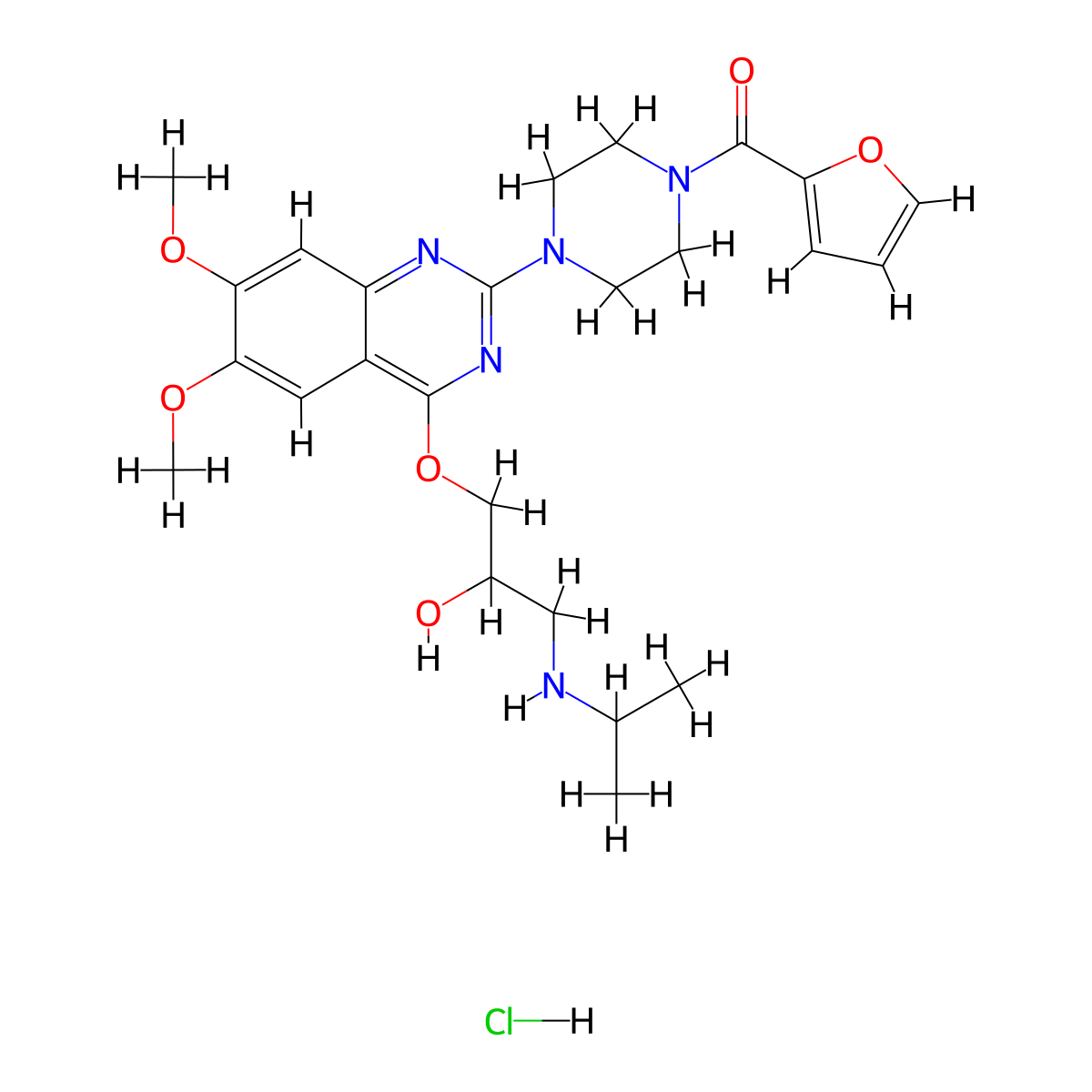 Piperazine, 1-(2-furanylcarbonyl)-4-(4-(2-hydroxy-3-((1-methylethyl)amino)propoxy)-6,7-dimethoxy-2-quinazolinyl)-, monohydrochloride molecular structure, CAS 111218-83-8