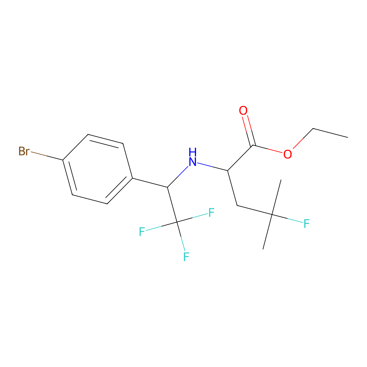 Ethyl (S)-2-(((S)-1-(4-bromophenyl)-2,2,2-trifluoroethyl)amino)-4-fluoro-4-methylpentanoate molecular structure, CAS 1112233-63-2