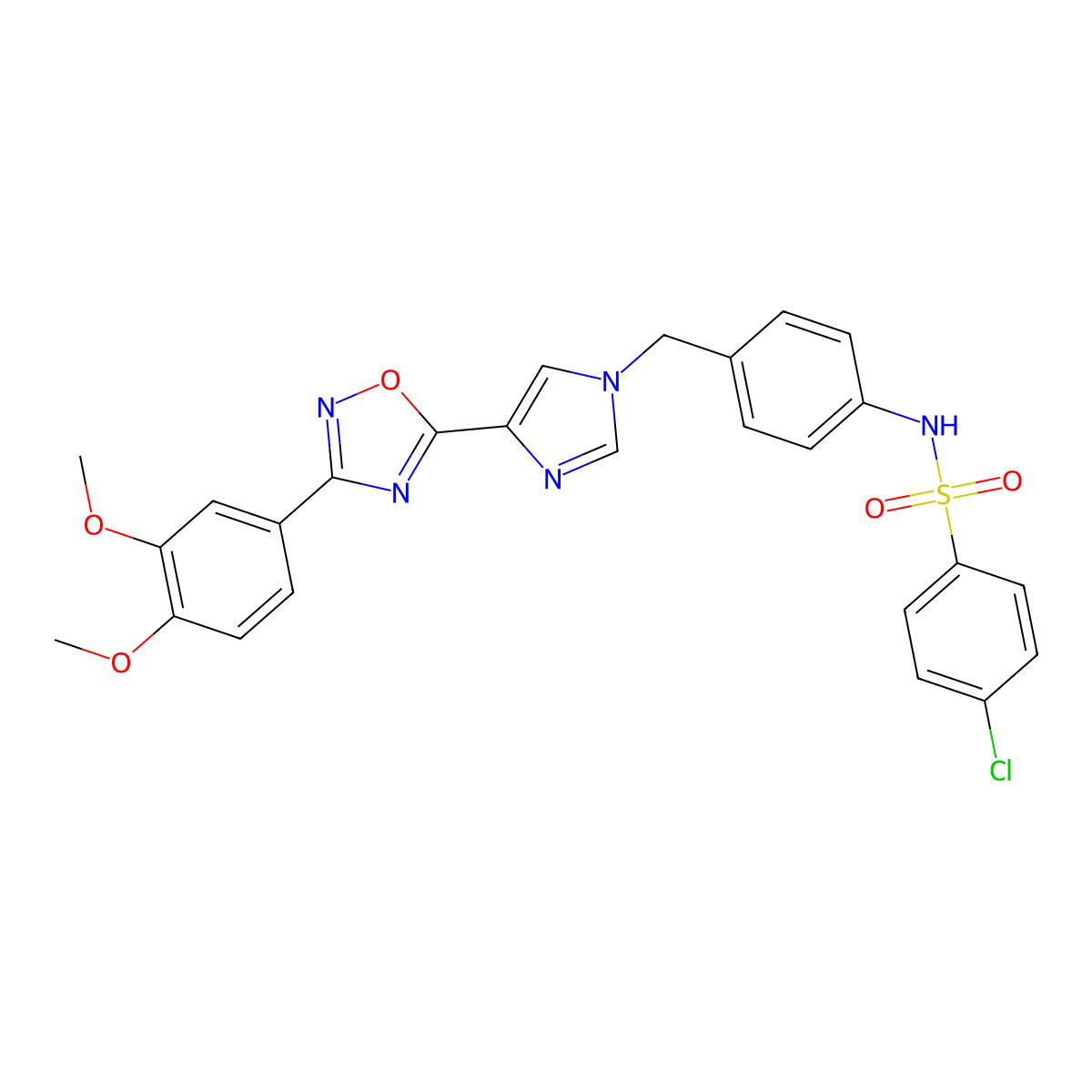 4-chloro-N-(4-((4-(3-(3,4-dimethoxyphenyl)-1,2,4-oxadiazol-5-yl)-1H-imidazol-1-yl)methyl)phenyl)benzenesulfonamide molecular structure, CAS 1112277-94-7