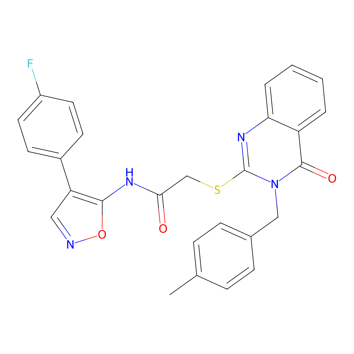 N-(4-(4-fluorophenyl)isoxazol-5-yl)-2-((3-(4-methylbenzyl)-4-oxo-3,4-dihydroquinazolin-2-yl)thio)acetamide molecular structure, CAS 1112277-96-9