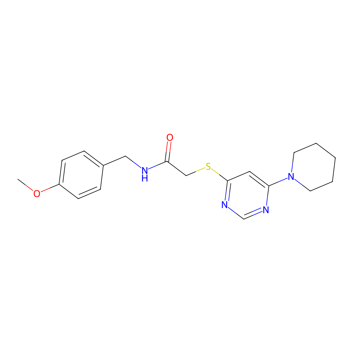 N-[(4-methoxyphenyl)methyl]-2-{[6-(piperidin-1-yl)pyrimidin-4-yl]sulfanyl}acetamide molecular structure, CAS 1112278-06-4