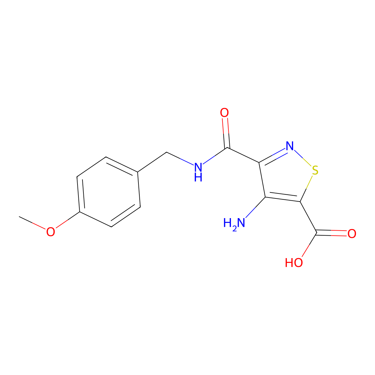 4-Amino-3-[(4-methoxybenzyl)carbamoyl]-1,2-thiazole-5-carboxylic acid molecular structure, CAS 1112278-28-0