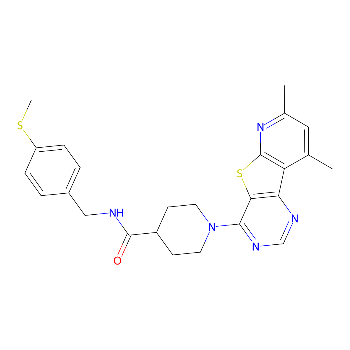 1-(7,9-dimethylpyrido[3',2':4,5]thieno[3,2-d]pyrimidin-4-yl)-N-(4-(methylthio)benzyl)piperidine-4-carboxamide molecular structure, CAS 1112278-60-0