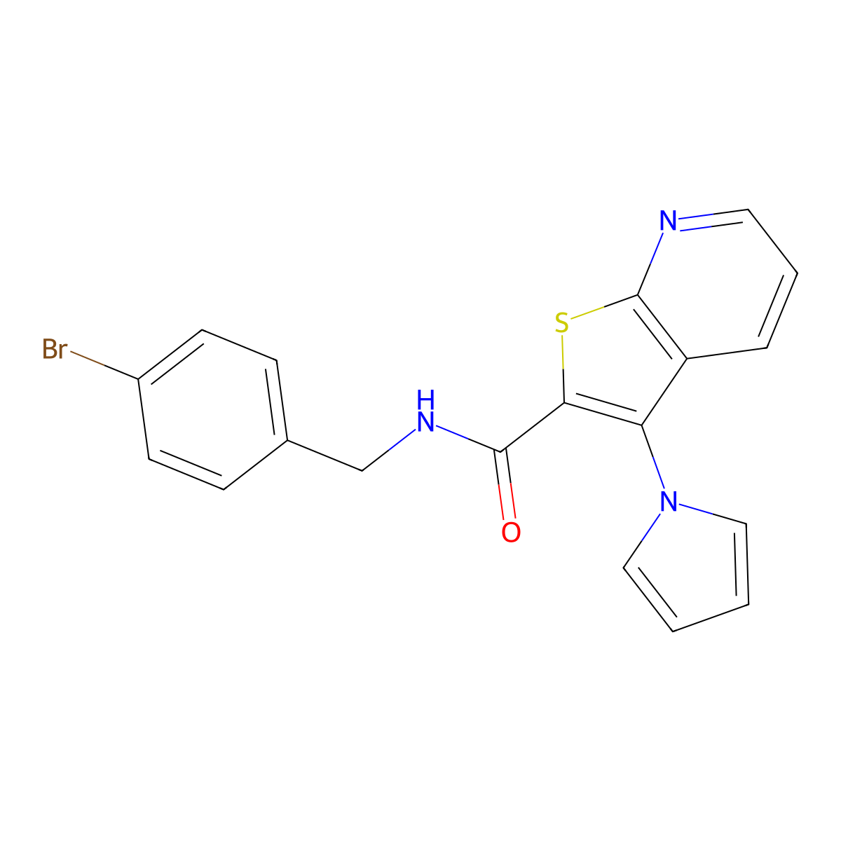 N-(4-bromobenzyl)-3-(1H-pyrrol-1-yl)thieno[2,3-b]pyridine-2-carboxamide molecular structure, CAS 1112279-67-0