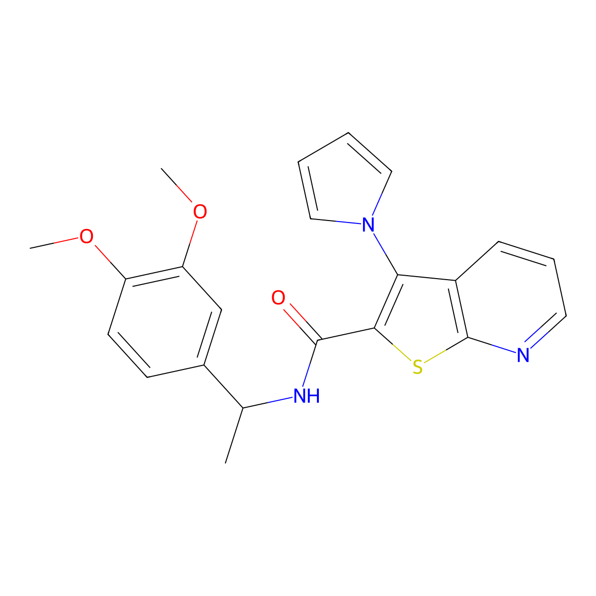 N-[1-(3,4-dimethoxyphenyl)ethyl]-3-(1H-pyrrol-1-yl)thieno[2,3-b]pyridine-2-carboxamide molecular structure, CAS 1112279-69-2