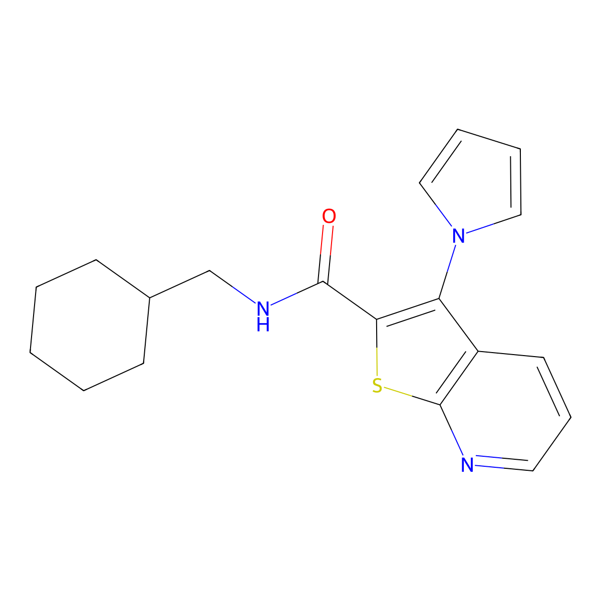 N-(cyclohexylmethyl)-3-(1H-pyrrol-1-yl)thieno[2,3-b]pyridine-2-carboxamide molecular structure, CAS 1112279-71-6