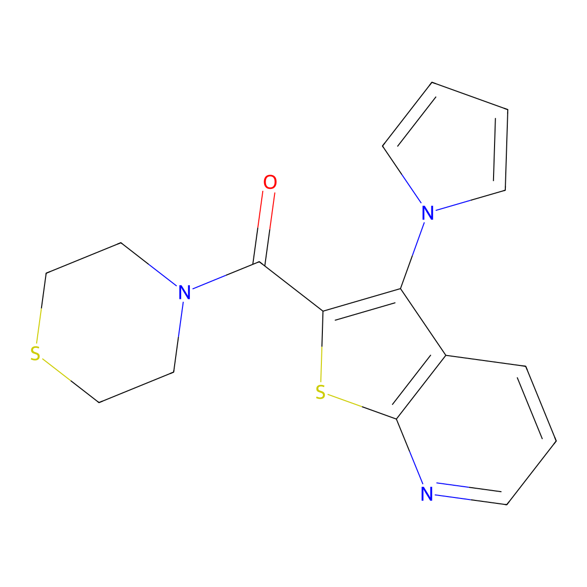 (3-(1H-pyrrol-1-yl)thieno[2,3-b]pyridin-2-yl)(thiomorpholino)methanone molecular structure, CAS 1112279-76-1
