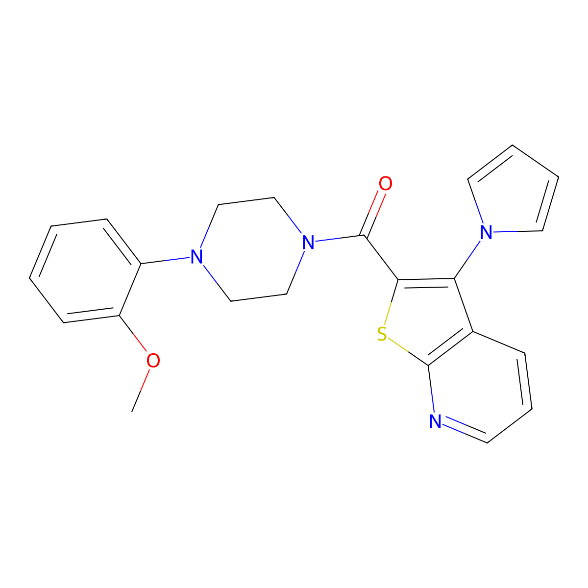 (3-(1H-pyrrol-1-yl)thieno[2,3-b]pyridin-2-yl)(4-(2-methoxyphenyl)piperazin-1-yl)methanone molecular structure, CAS 1112279-77-2